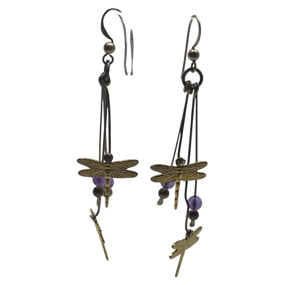Dragonfly Dangle Pierced Earrings​ - Picture 1 of 6